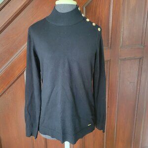 Calvin Klein Black Mock neck Sweater With Gold Button Details Small